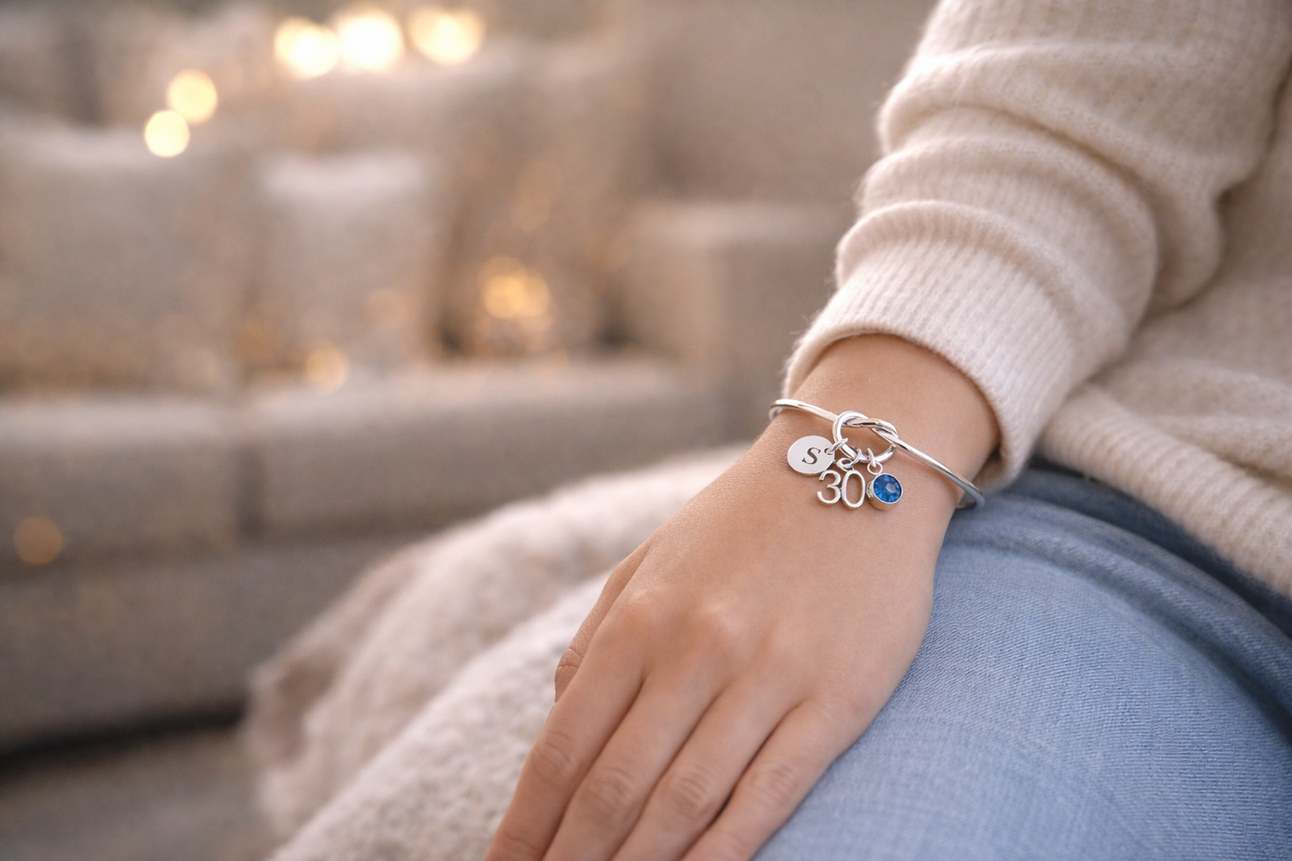 30th Birthday Bracelet for Women – Personalised Silver Gift with Initial & Birthstone