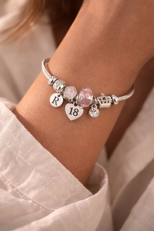 18 charm silver bracelet milestone birthday jewellery gift