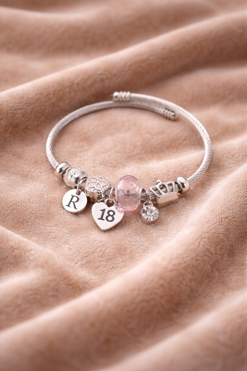 18th birthday silver beaded bracelet with 18 charm gift for her