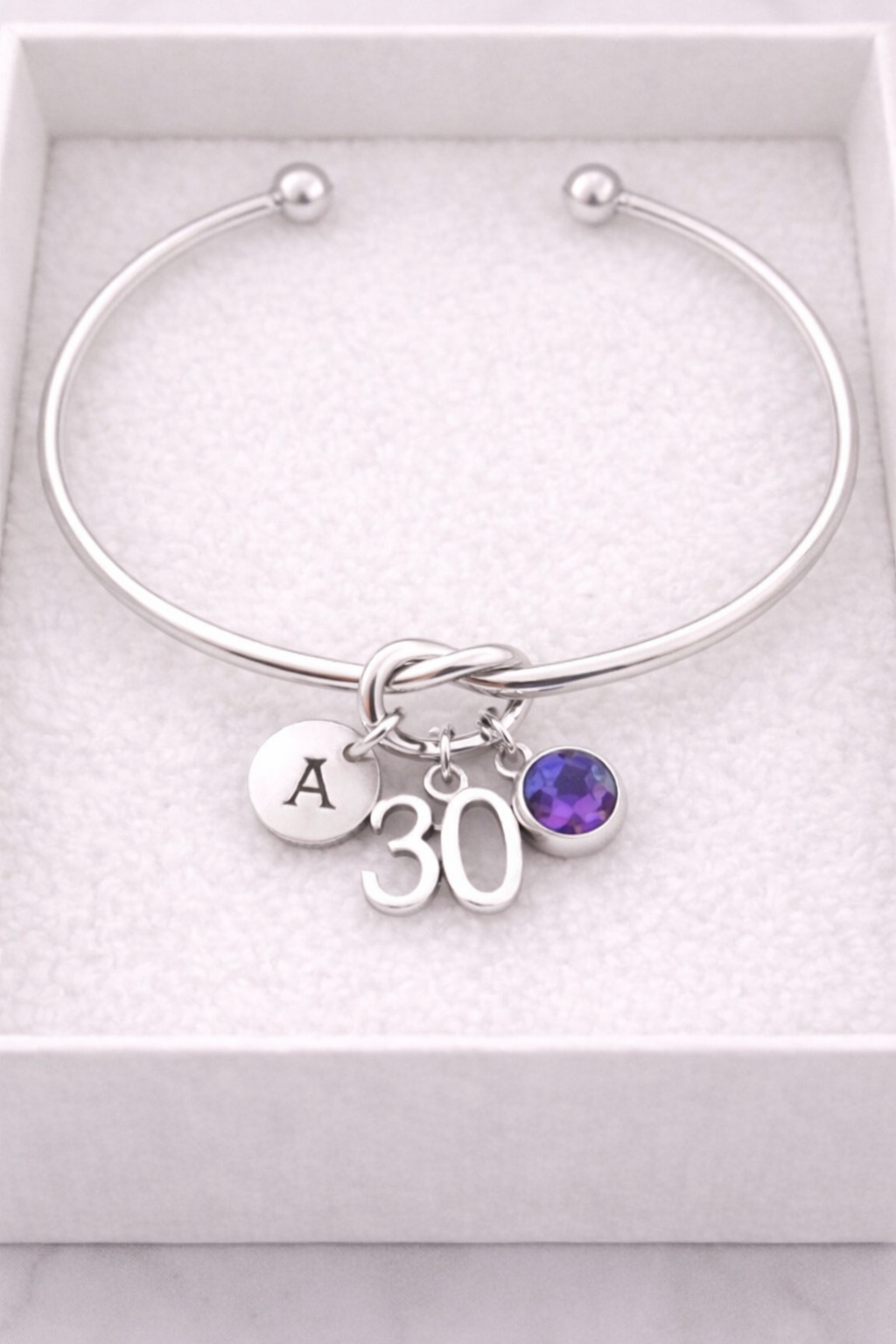 30 birthday charm with birthstone bangle bracelet