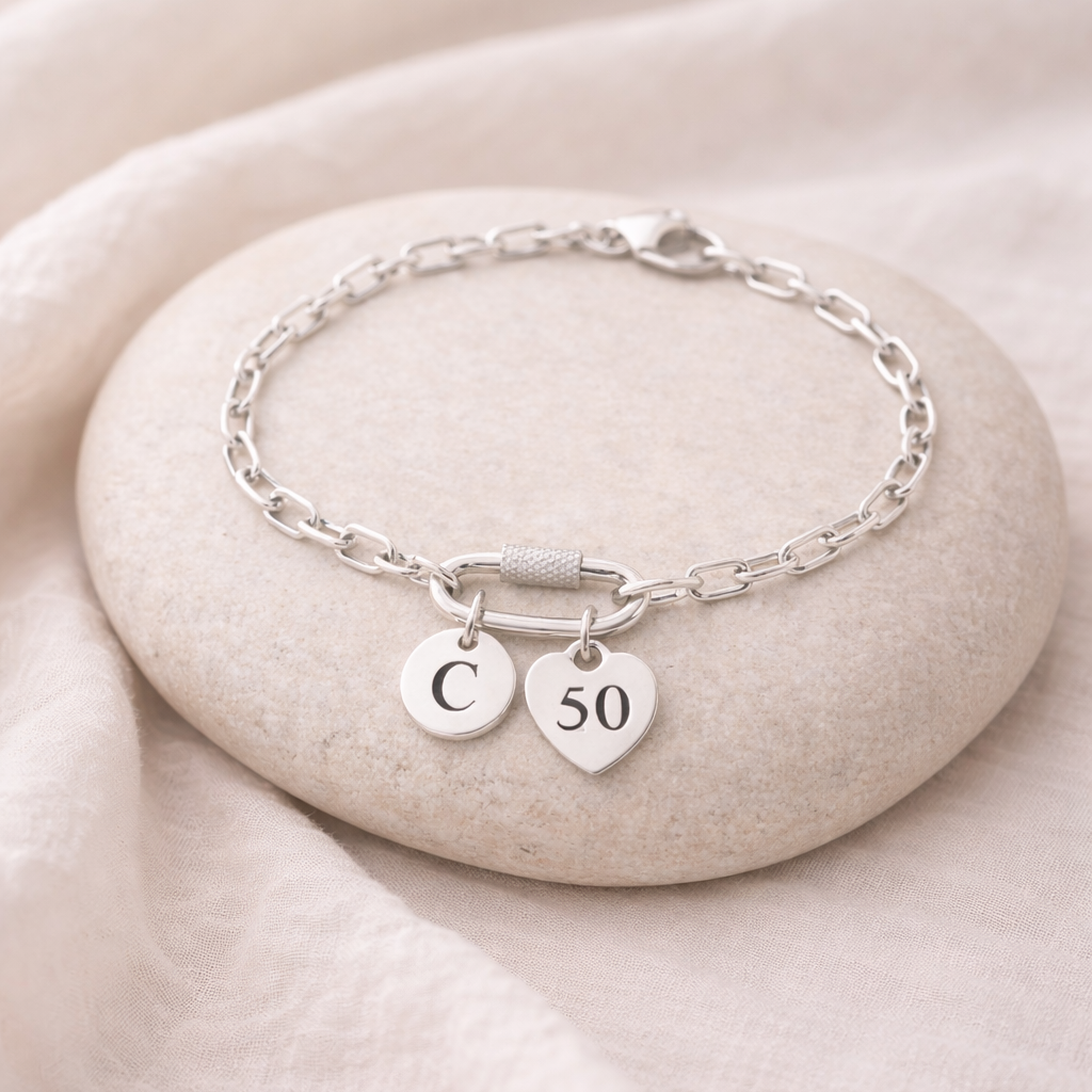 50th birthday keepsake bracelet worn on wrist, elegant chain bracelet for women milestone gift