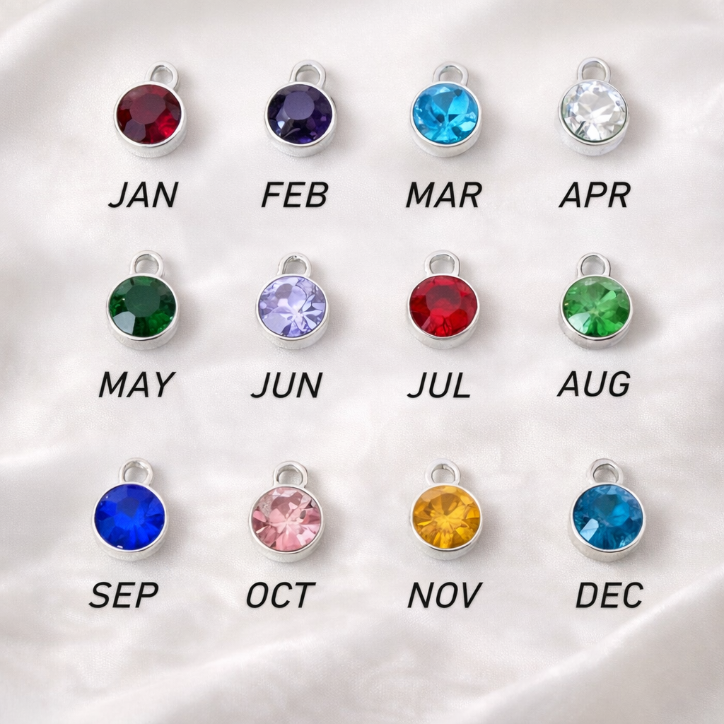 Birthstone selection chart for personalised birthday bracelet
