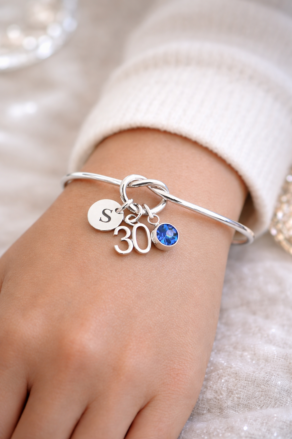 30th Birthday Bracelet for Women – Personalised Silver Gift with Initial & Birthstone