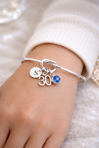 30th Birthday Bracelet for Women – Personalised Silver Gift with Initial & Birthstone