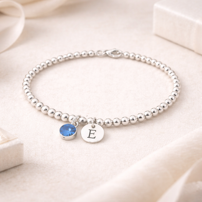 Delicate 4mm Silver Beads with a Chosen Birthstone