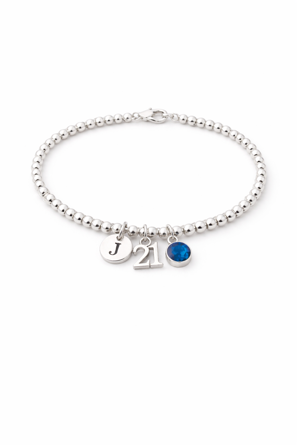 Personalised 21st birthday bracelet presented in white gift box