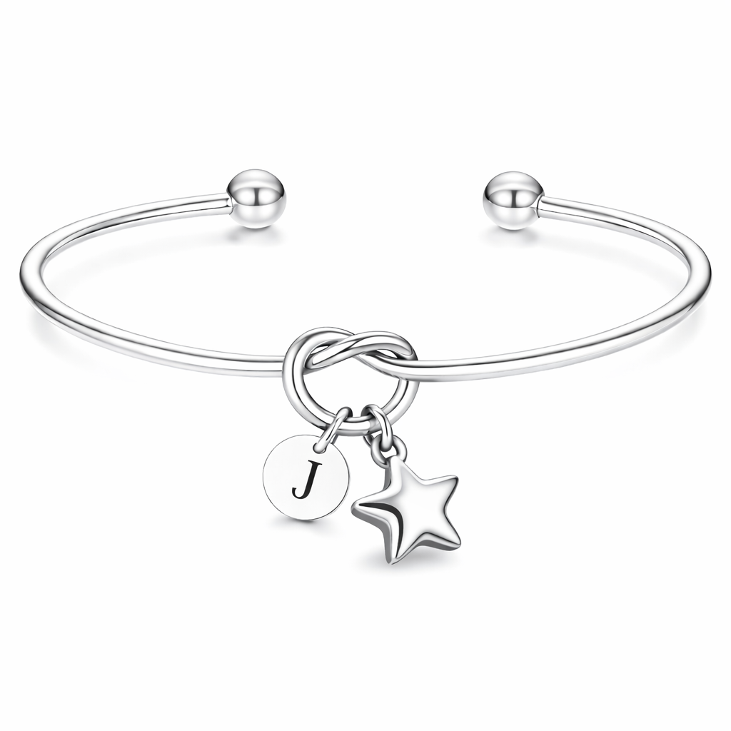 Women’s personalized silver star charm initial bracelet