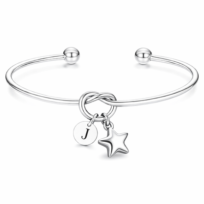 Women’s personalized silver star charm initial bracelet