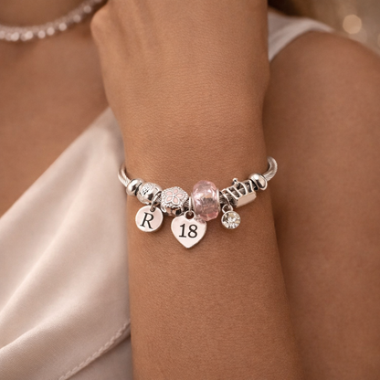 silver beaded 18th birthday bracelet worn on wrist gift for her