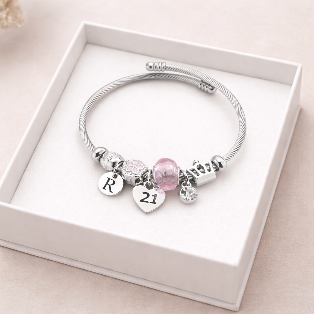 silver beaded 21st birthday bracelet