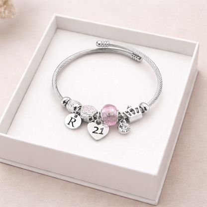 silver beaded 21st birthday bracelet